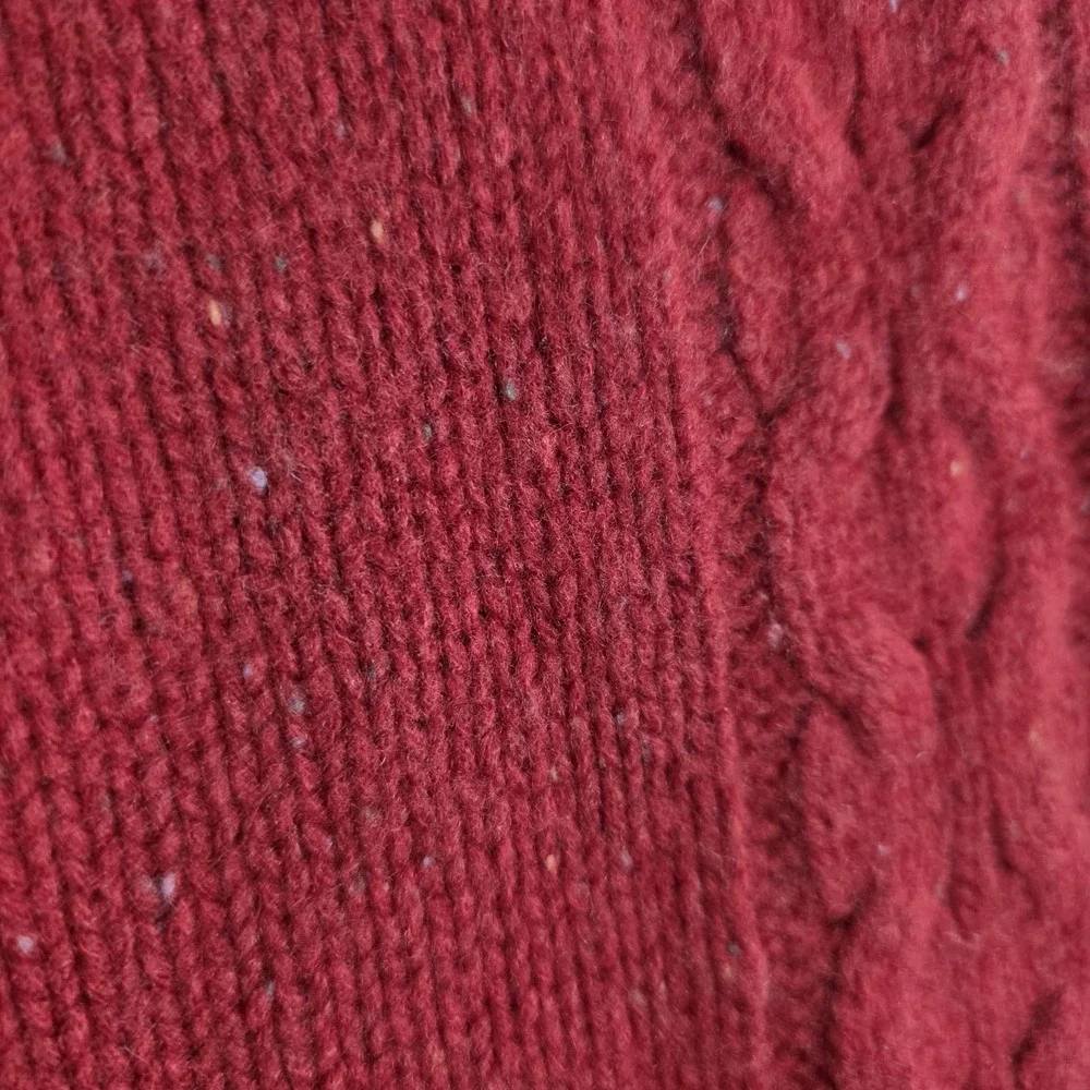 Vintage Lands' End Sweater Womens L Red Lambswool Cable Knit Suede Elbow Patches - Picture 6 of 9